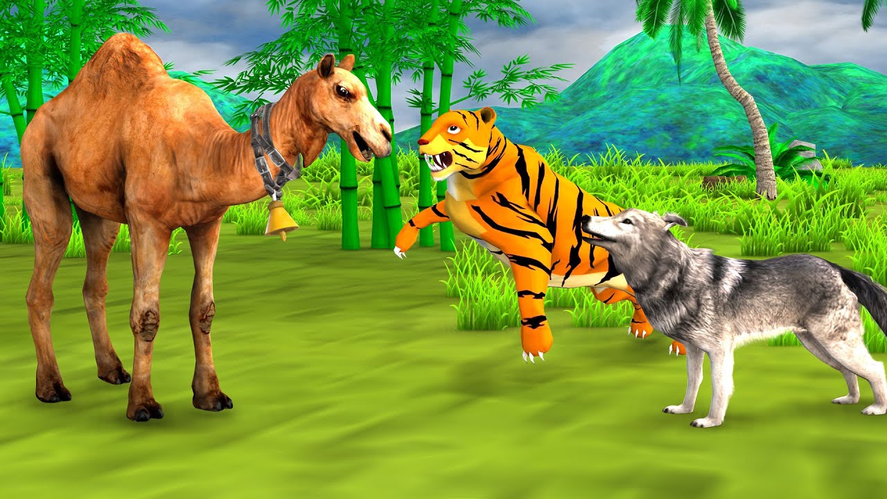 मूर्ख भेड़िया बाघ और ऊँट Clever Camel Wolf and Tiger Hindi Story Moral Stories in Hindi Kahaniya