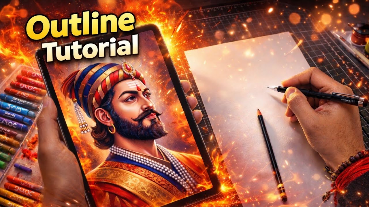 How to draw Chhatrapati Shivaji Maharaj , Outline Tutorial 🚩