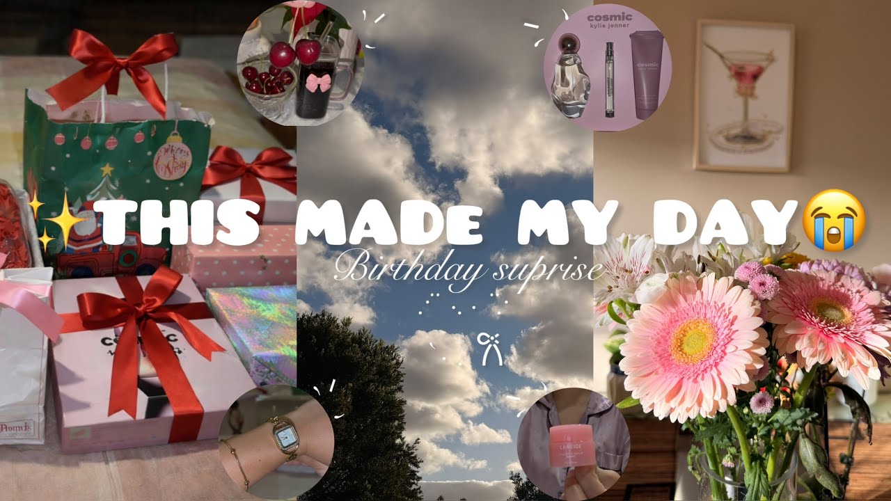 My Birthday Vlog ᥫ᭡ | Gifts 🎀 , Korean Skincare 🍒, Cozy evening , Food 🍰 #aestheticvlog #explore 