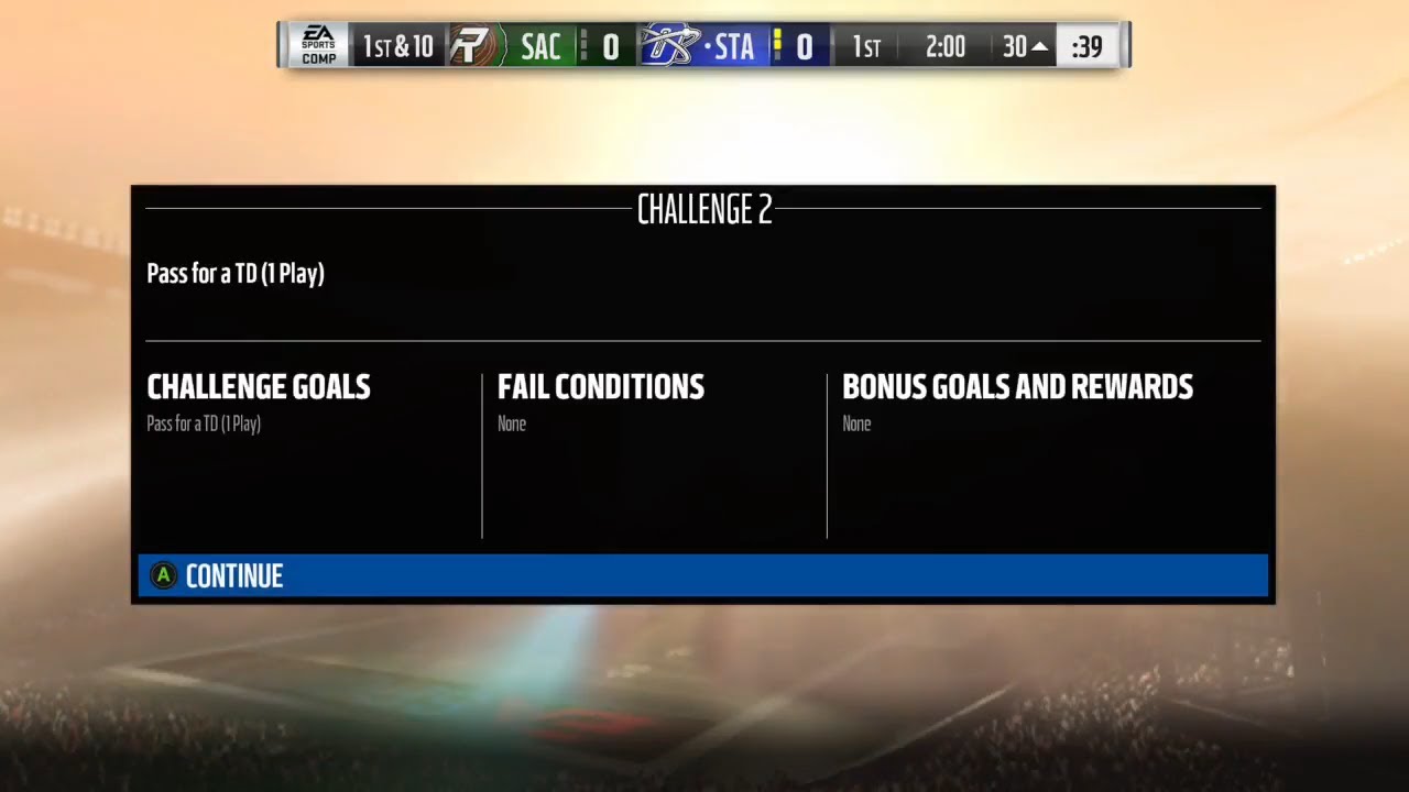 Madden 18 Week 19 Heroic Boss Battle Challenge 2 Pass For A Touchdown First Play From 30 Yards Out