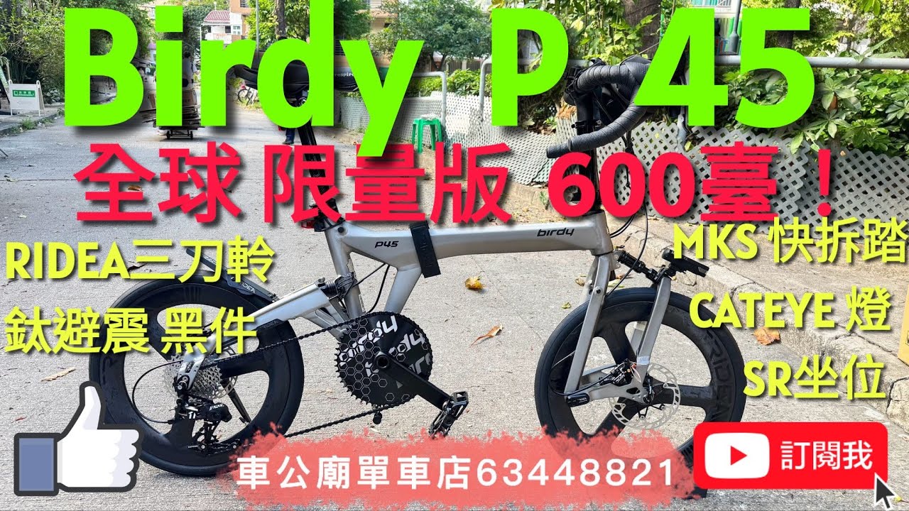 #birdyp45 為慶祝 Pacific  45週年，紀念版P45彎把，限量600台！Titanium Gray大改RIDEA 黑件+鈦合金前後避震，SR坐位，MKS 快拆踏，CATEYE 前後燈🏆