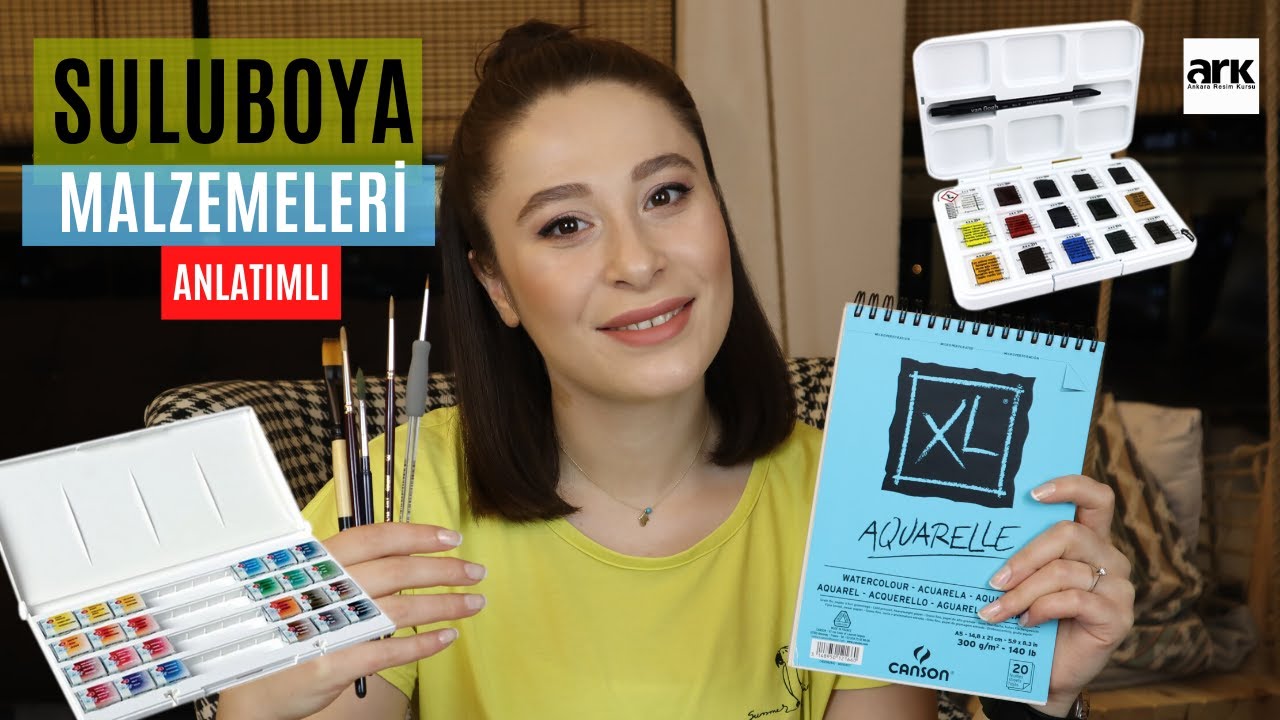 SULUBOYA DERS 2 - MALZEMELERİMİZ NELER? - BOYA - FIRÇALAR - KALEMLER - KAĞITLAR