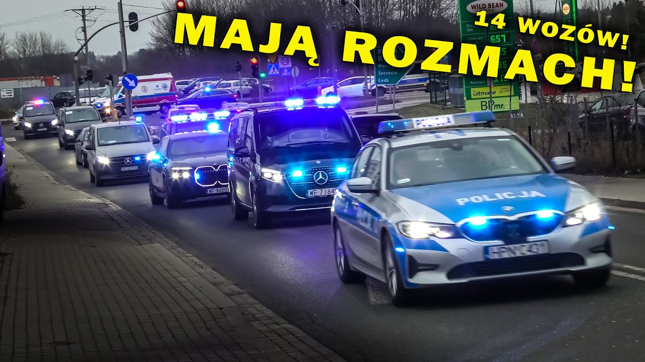 OGROMNA KOLUMNA POLICJI NA SYGNALE - 14 pojazdów!