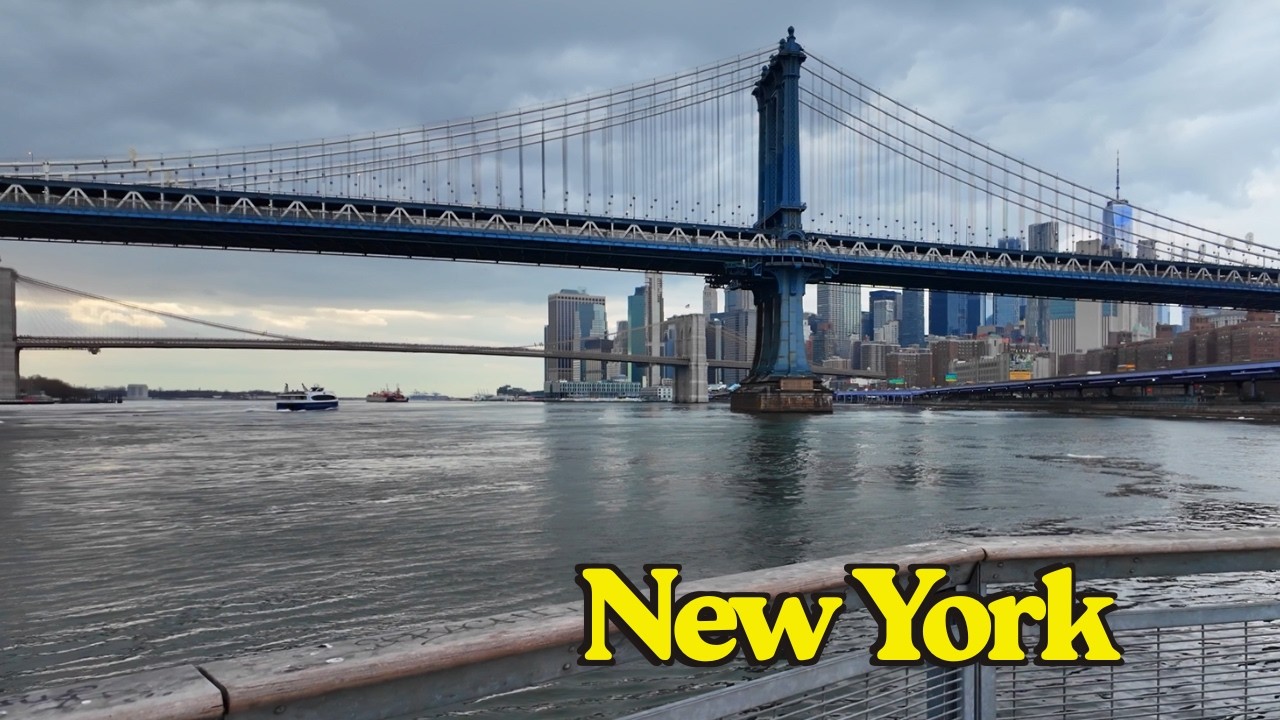 Walking along the snow-covered East River