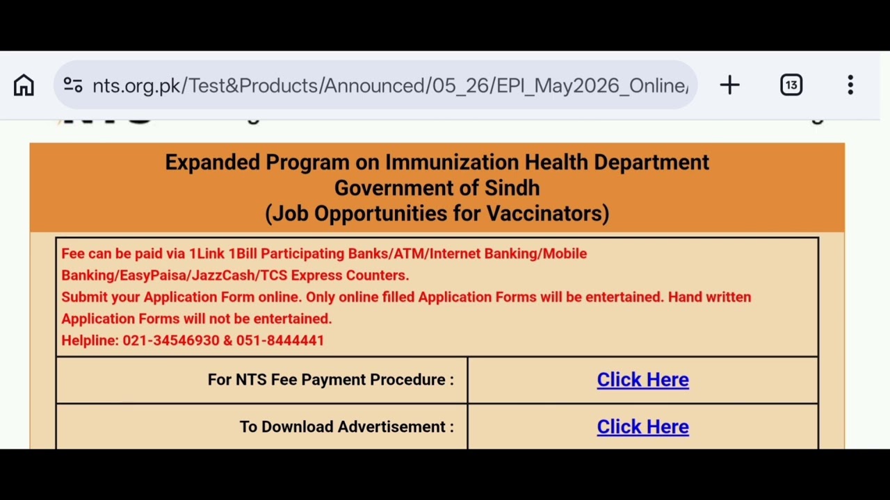 Breaking News: Vaccinator Jobs 2026  NTS Online Form Uploaded Officially. Visit NTS