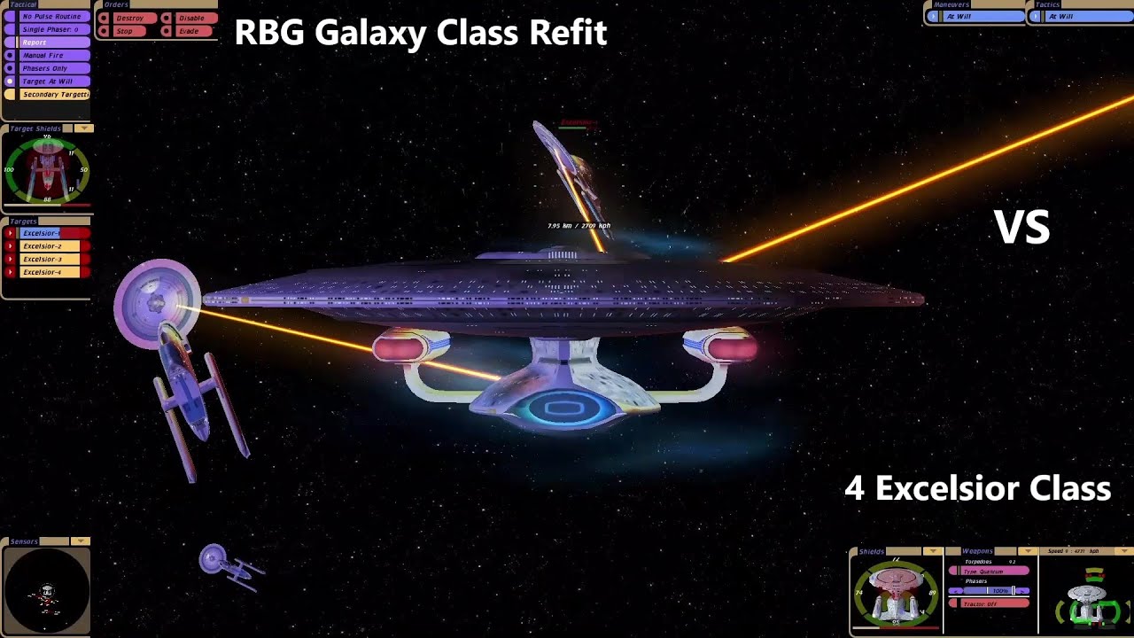 RBG Galaxy Class Refit VS 4 Excelsior Class Ships | Star Trek Bridge Commander Battle |
