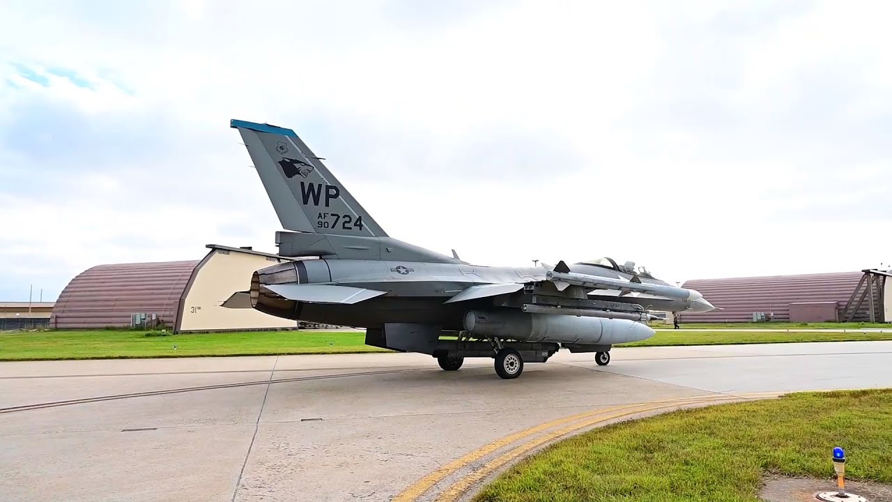 F-16 Fighting Falcon pilots' step and preform preflight check
