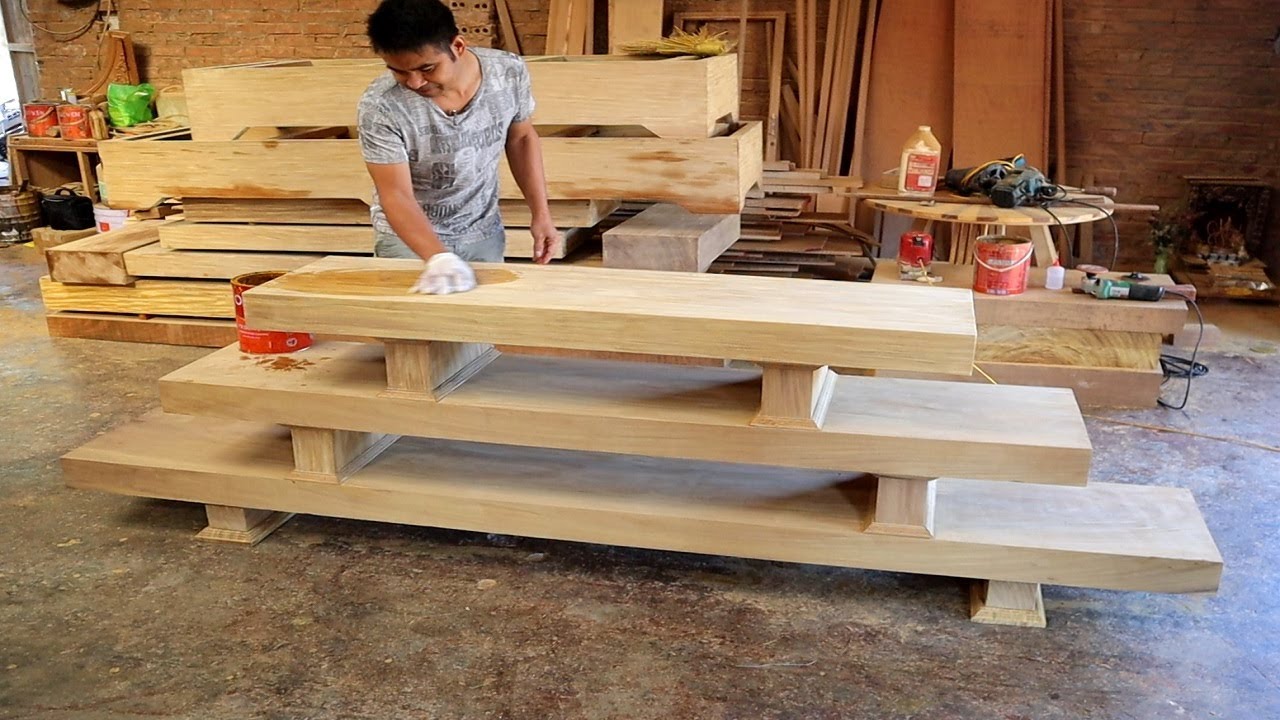 Carpenter's Amazing Woodworking Techniques  /  Heavy Monolithic Wooden TV Shelf 3 floors