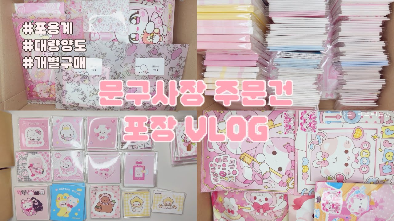 🎀문구사장 주문건 포장 브이로그🎀 포용계 랜덤박스 대량양도 스티커 문구 다꾸 인스 떡메모지 도무송 랩핑지 포장영상 구성영상 김콩문구점