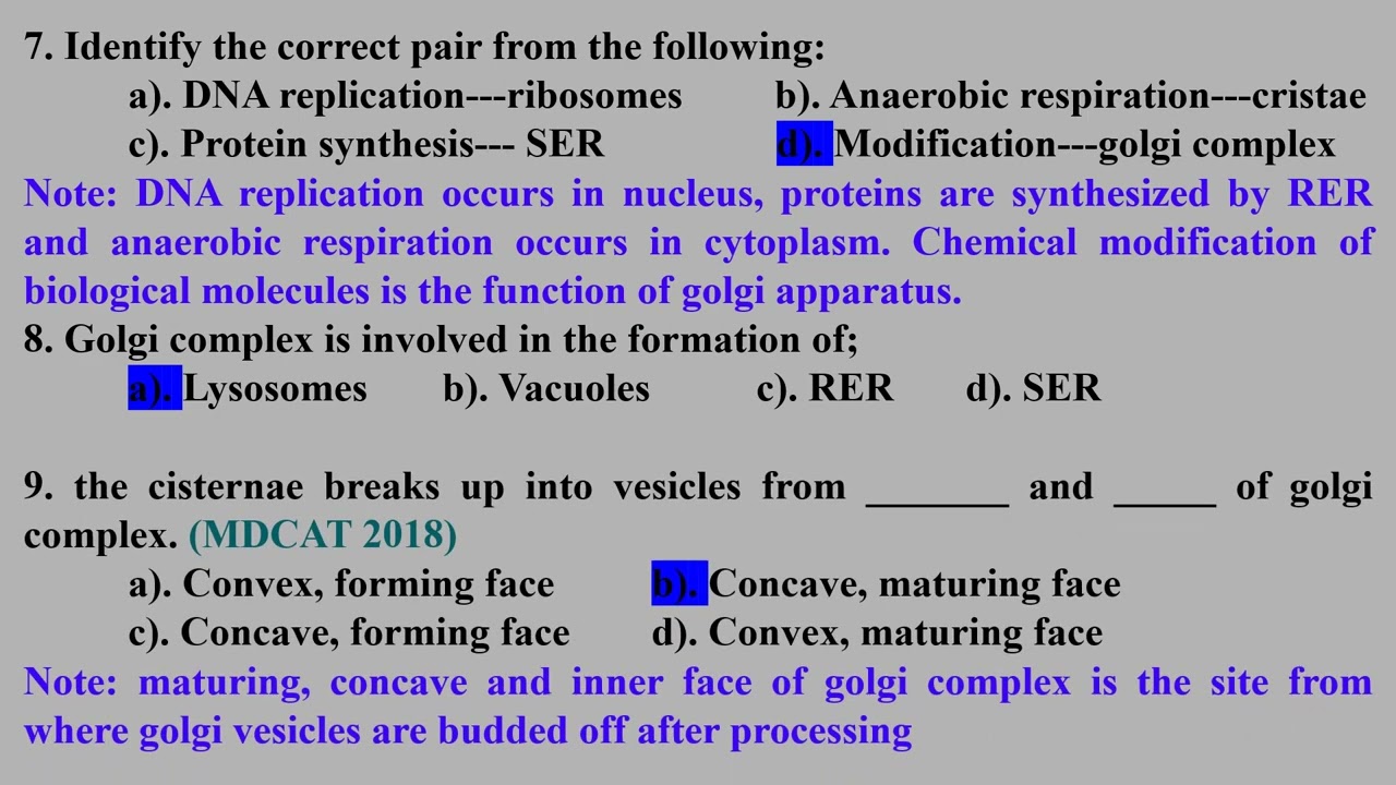 Golgi bodies MCQs , NUMS , NMDCAT , ETEA 1st Year Biology