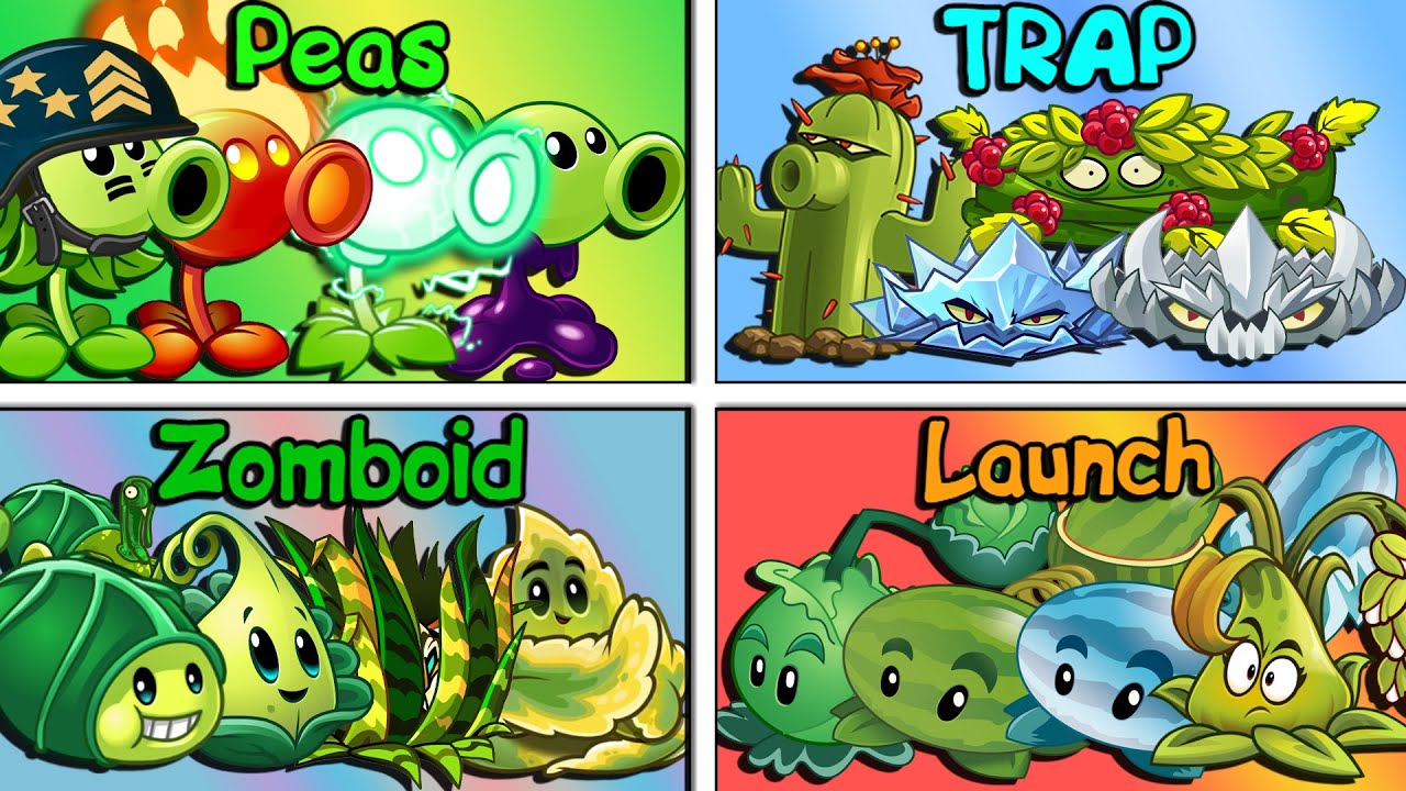 Random 4 Team Plants PEA x LAUNCH x ZOMBOID x TRAP - Who Will Win? - PvZ 2 Team Plant Battlez