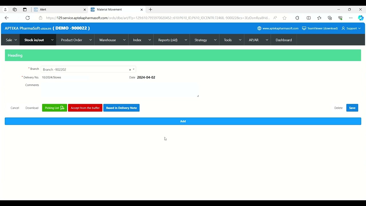 Apteka: Generating a Delivery from HQ to a Branch