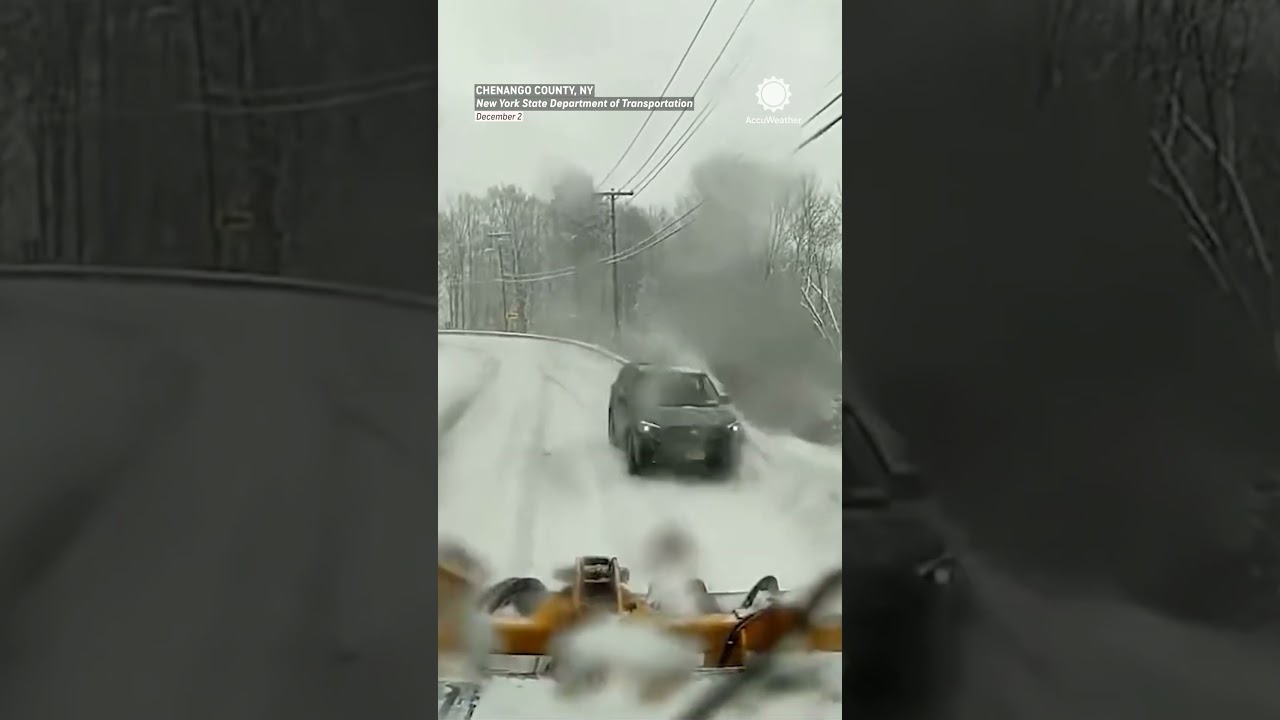 Car Slams Into Snow Plow &mdash; Winter Driving Warning