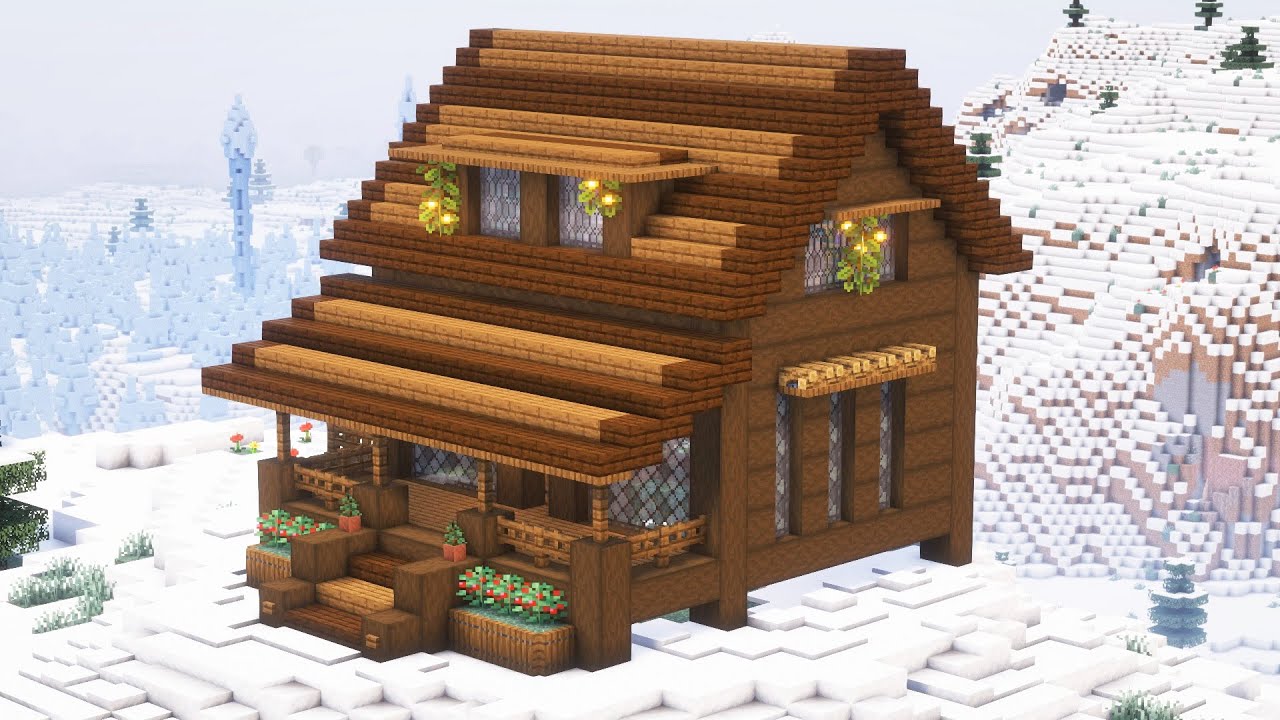 Winter log cabin in minecraft