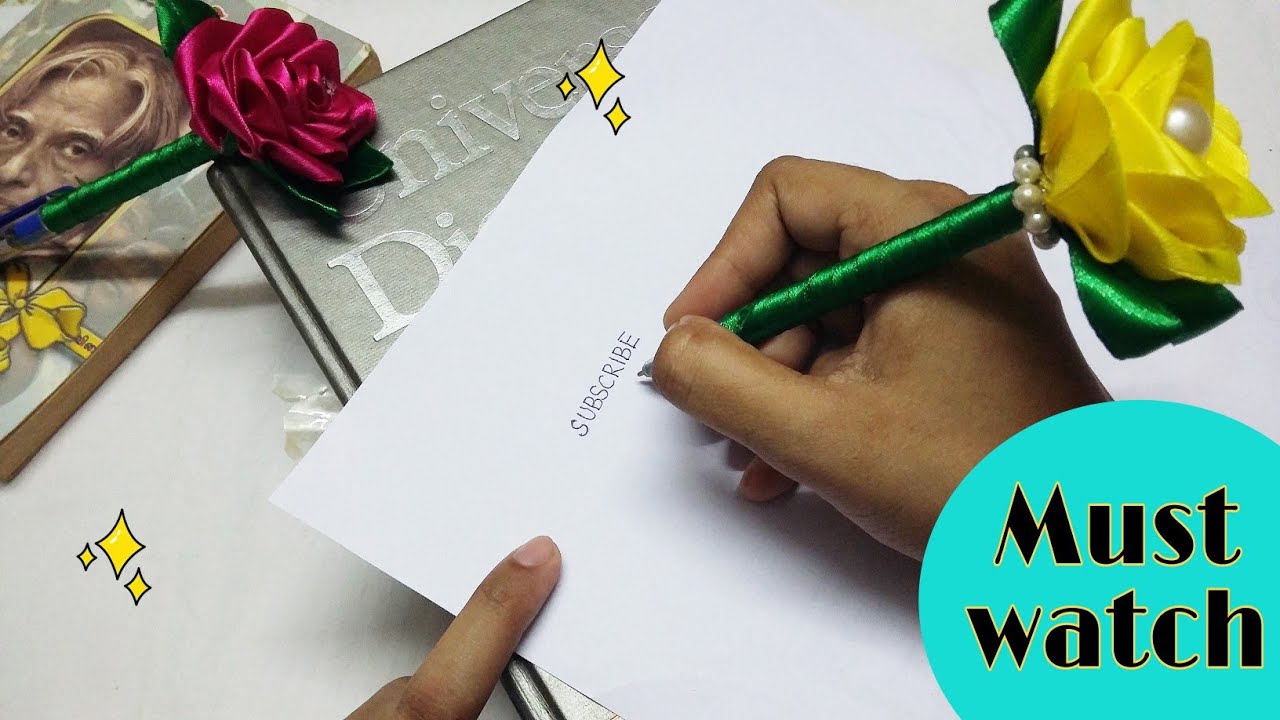 DIY RIBBON ROSE PEN | Beautiful | BACK TO SCHOOL gift |AMAZING RIBBON FLOWER WORK | DIY Flower pen
