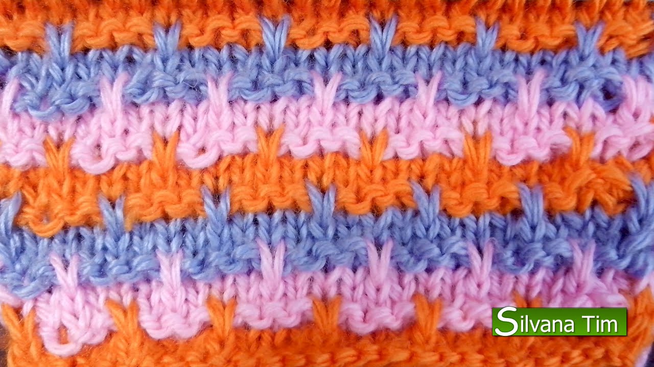 Punto de tres colores JACQUARD LINEAS Horizontales. Tejido con dos agujas / silvana tim # 95