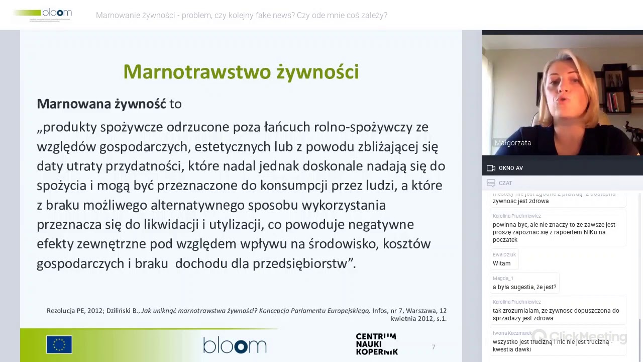 Marnowanie żywności - problem, czy kolejny fake news? Czy ode mnie coś zależy? - webinar BLOOM