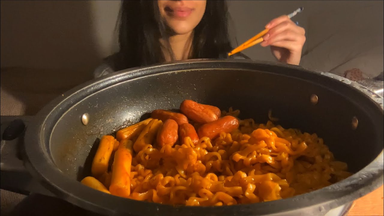 Spicy Buldak Carbonara + Tteokkbokki + Sausage Mukbang ASMR | no talking