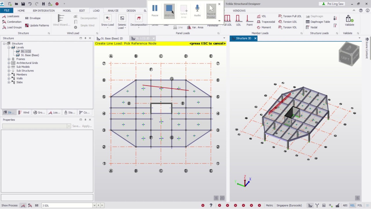 Tekla Structural Designer - Insert Line Load anywhere and in any direction on a structural floor.