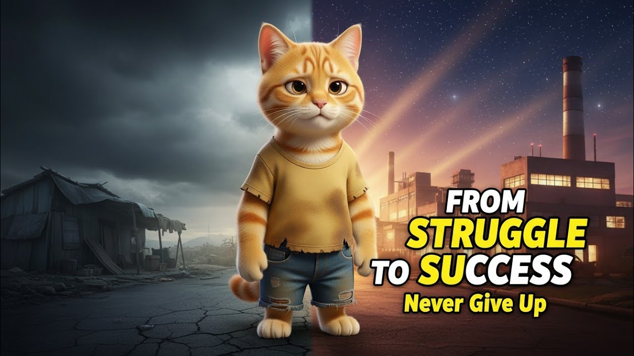 From Struggle to Success 🐱🔥 | The Hardworking Cat Who Never Gave Up #nevergiveup #cat #catvideos #ai