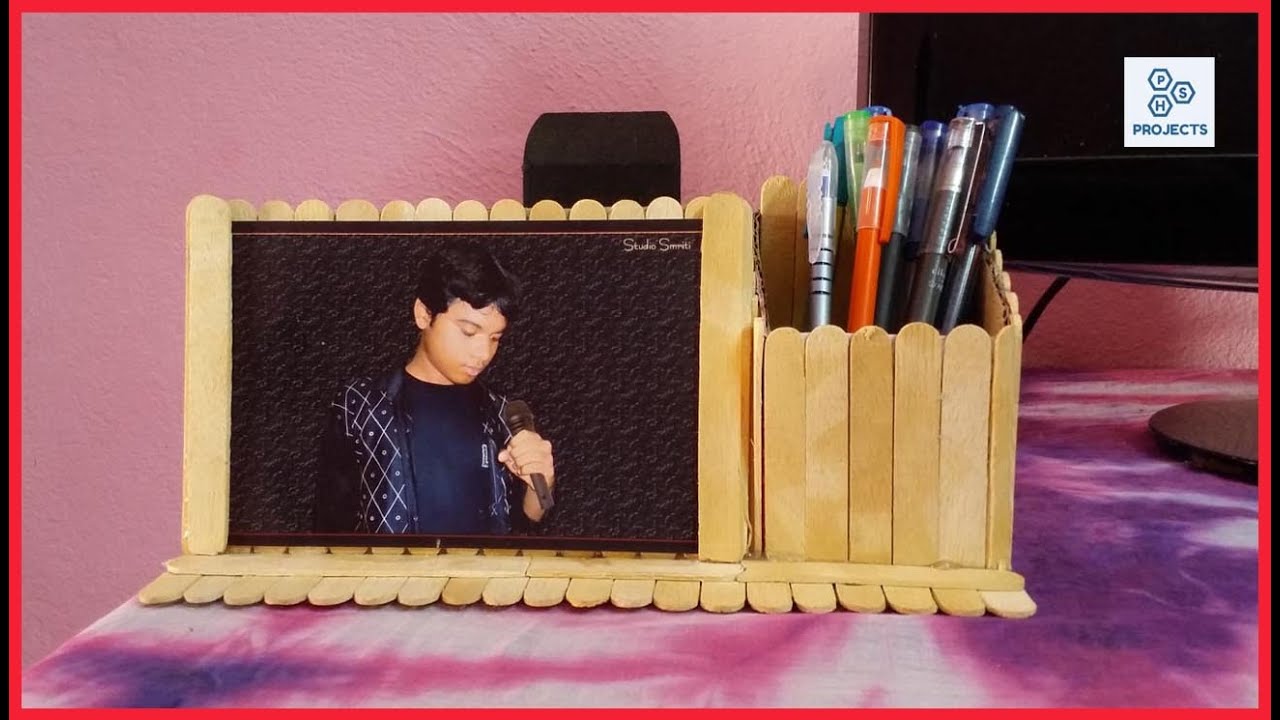How to make a photo frame and pen holder with ice cream sticks | Ice-Cream sticks craft ideas