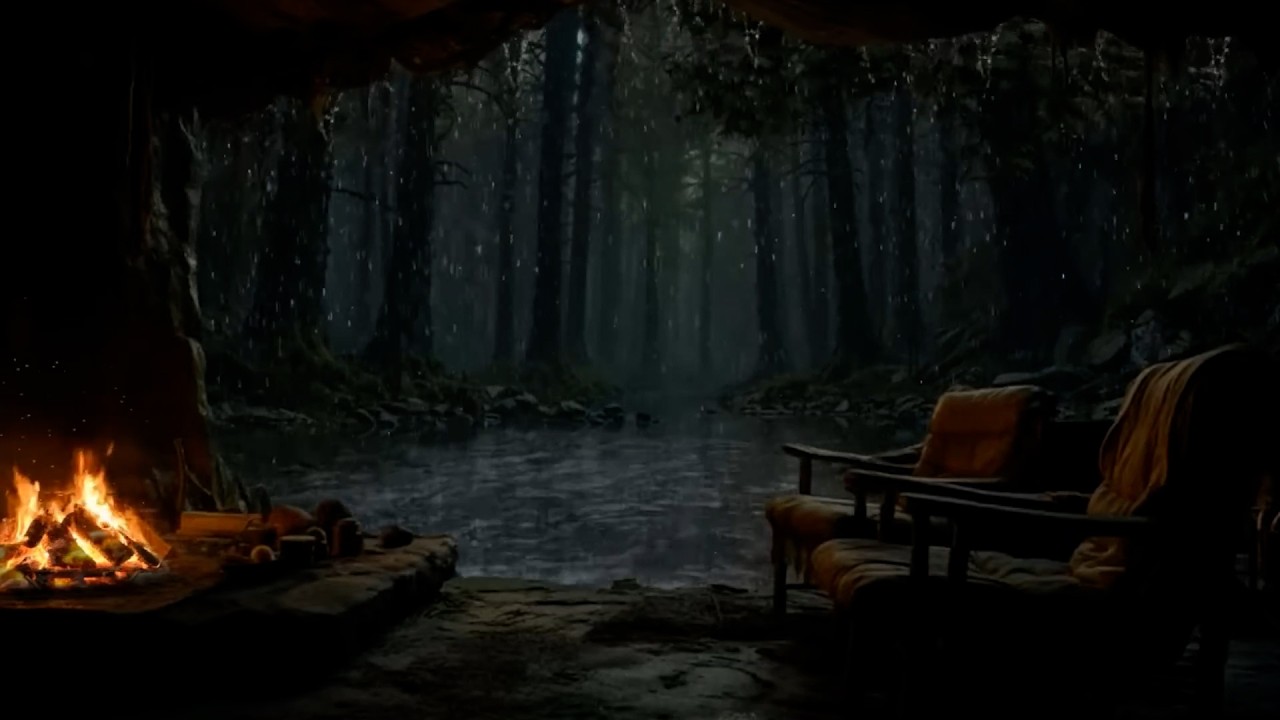 Powerful Mountain Storm 🏔️ Heavy Rain, Thunder & Cozy Cave Campfire to Sleep Fast & Stay Asleep