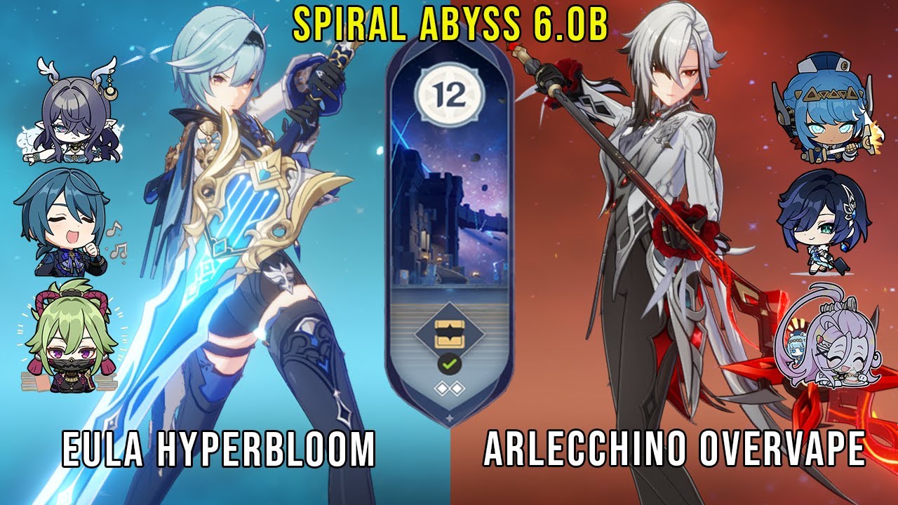 C1 Eula Hyperbloom and C0 Arlecchino Overvape | Genshin Impact Abyss 6.0b Floor 12 9 Stars