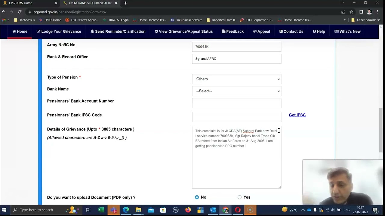 How to lodge a complaint on Pgportal.gov.in for pension related matters