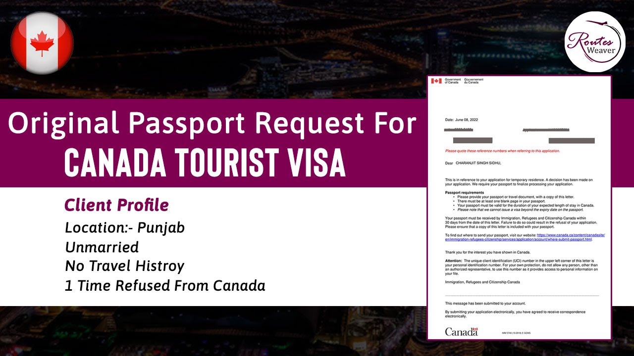 Original Passport Request for Canada Tourist Visa | Routes Weaver - Best Immigration Consultant