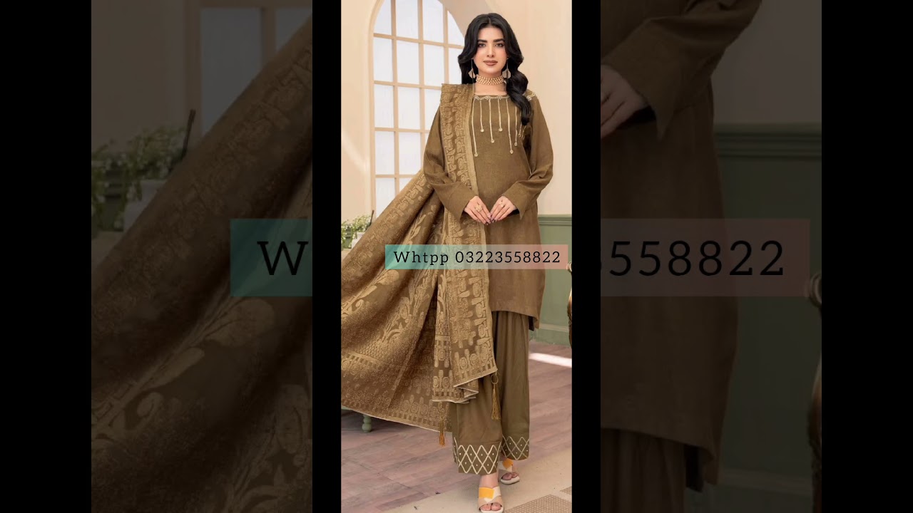 *JANAN* BY RIAZ ARTSPREMIUM PEACH LEATHER SHIRT WITH VELVET JACQUARD WOOL SHAWL& TROUSER