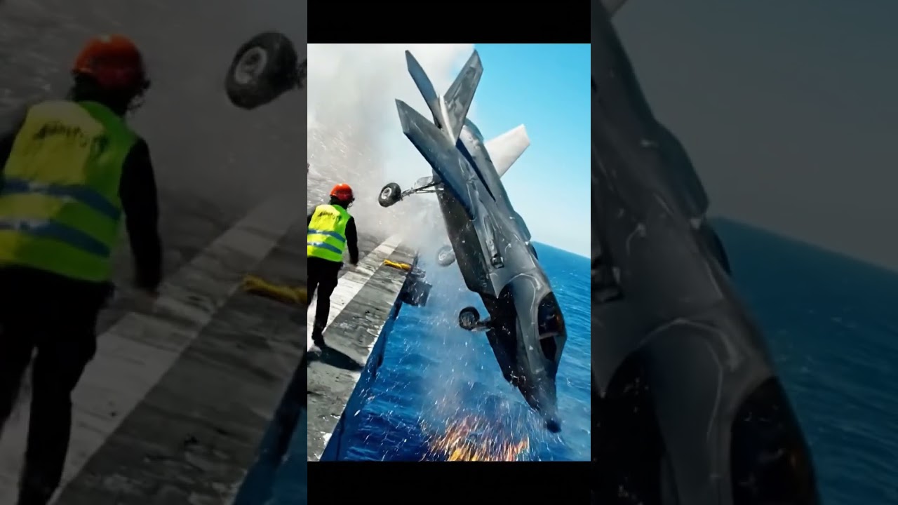 F-35C Crash Landing on Aircraft Carrier  #navy #military #fighterjet