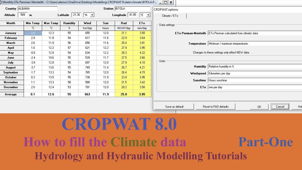 CROPWAT 8.0- Part One - How to fill the Climate input