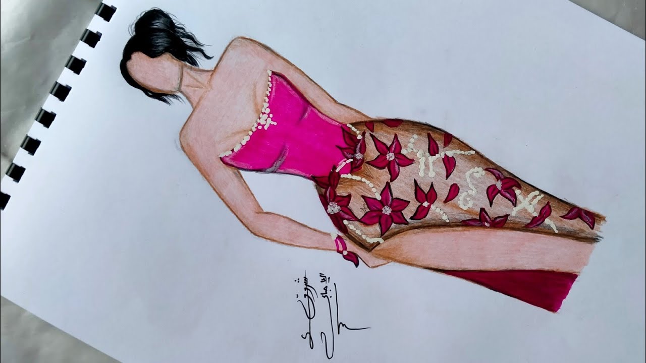 رسم تصميم فستان للمبتدئين💎💕👗 /تعليم رسم تصاميم ازياء للمبتدئين خطوه بخطوه 