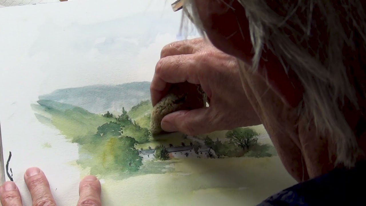David Bellamy paints a watercolour in the beautiful Welsh hills near his home.