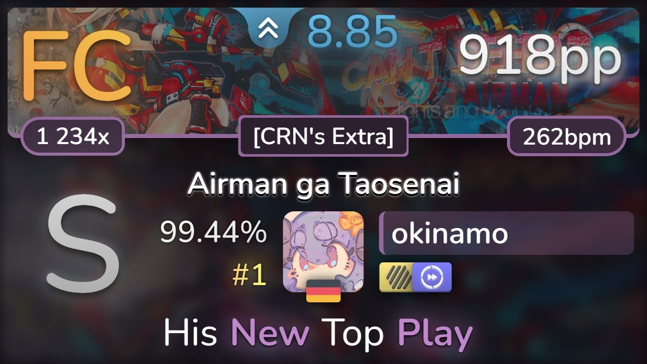 8.8⭐ okinamo | Hanatan - Airman ga Taosenai [CRN's Extra] +HDDT 99.44% (#1 918pp FC) - osu!