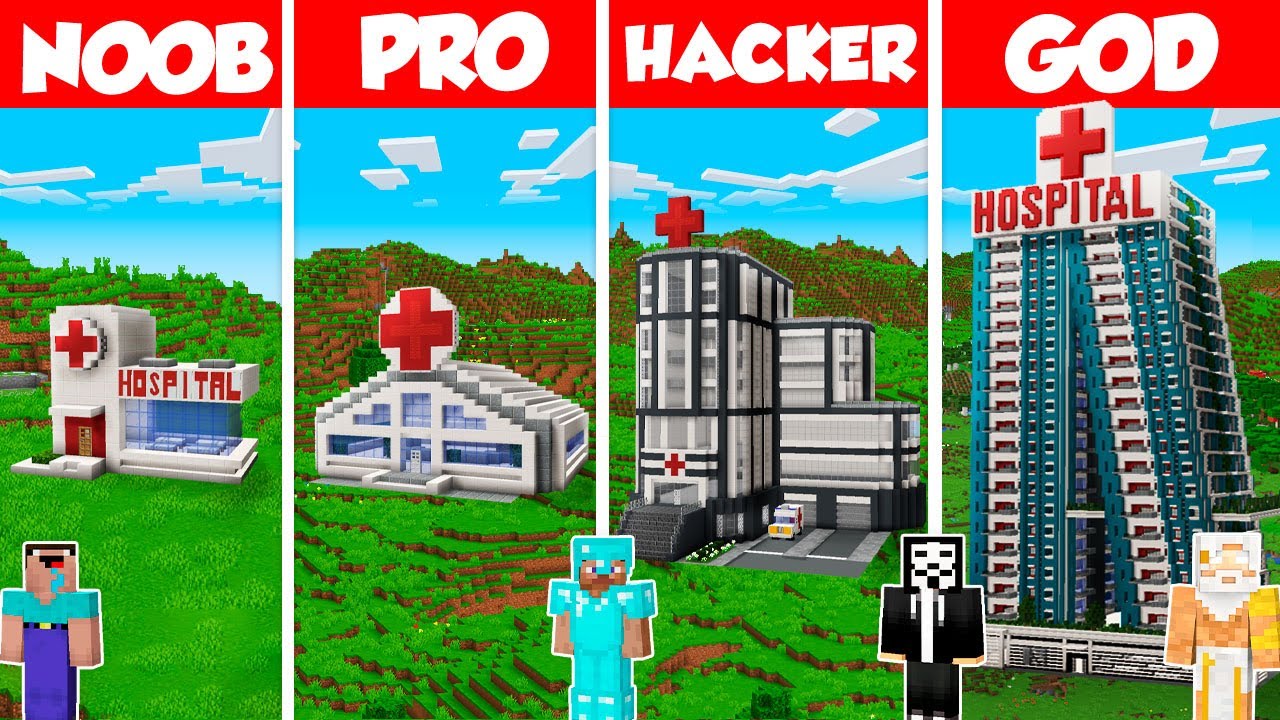 Hospital Clinic Build Battle Challenge - Noob vs Pro vs Hacker vs God - Minecraft Animation