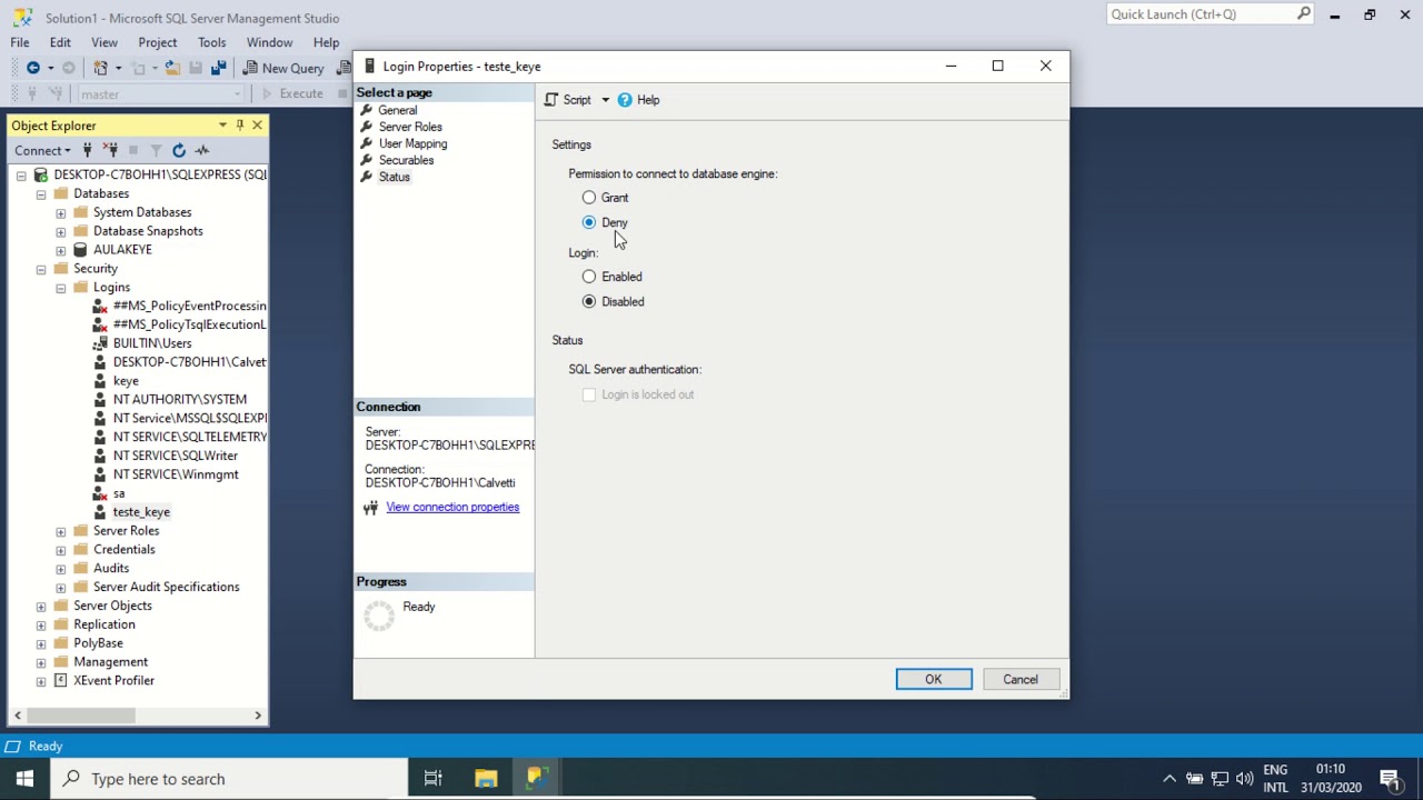 Vídeo Aula - SQL Server - Excluir Login e Usuário de banco de dados