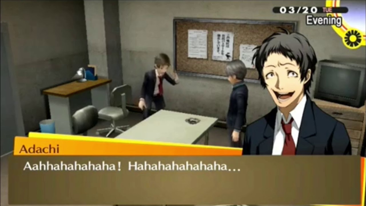 Adachi laughing