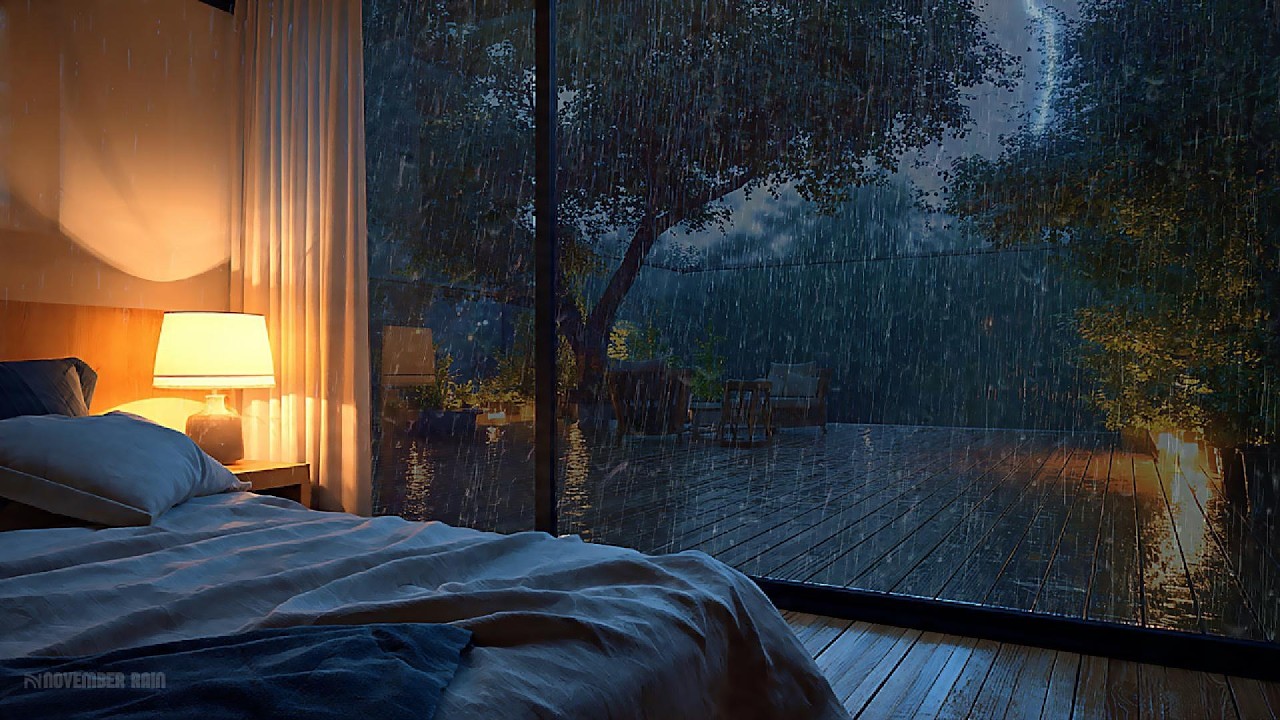 Cozy Night Storm for Deep Sleep 🌧️⚡Rain & Thunder on Bedroom Window
