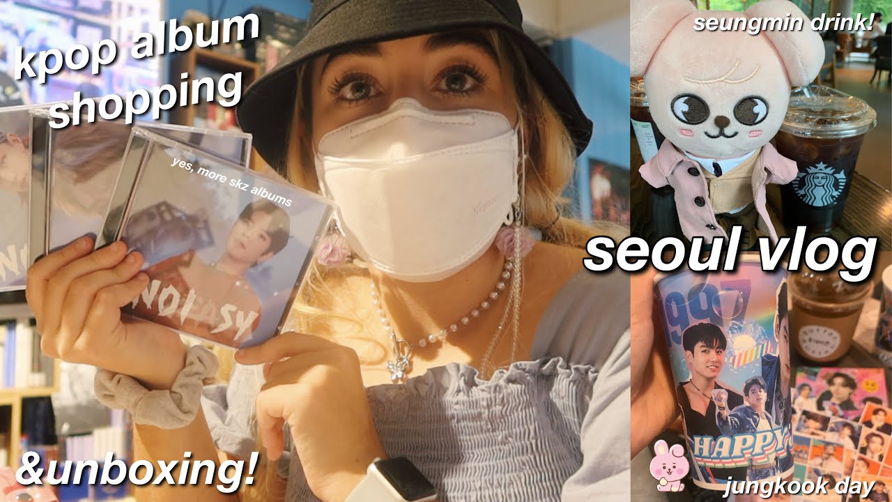seoul vlog / shopping for kpop albums & unboxing IN STORE, jk birthday event, and moa fanclub