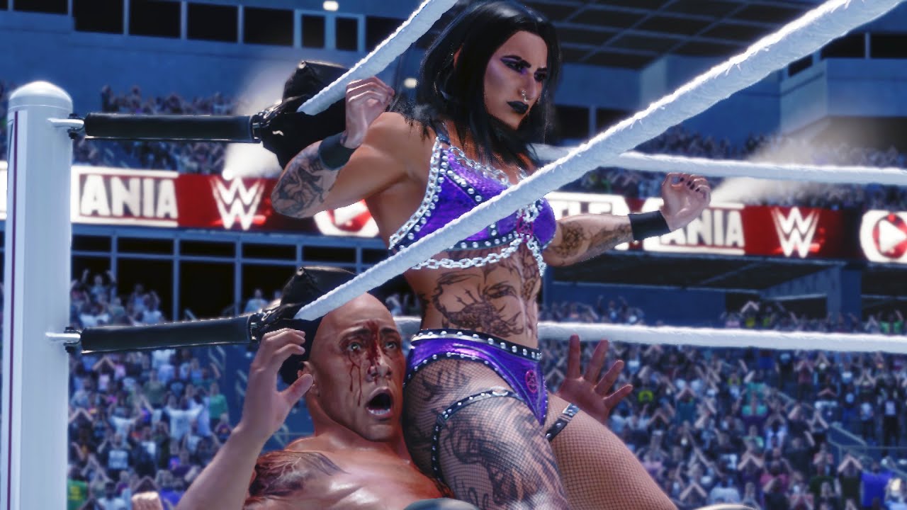 WWE 2K25 MODS: Rhea Ripley vs The Rock & stinkface #intergender #wrestling