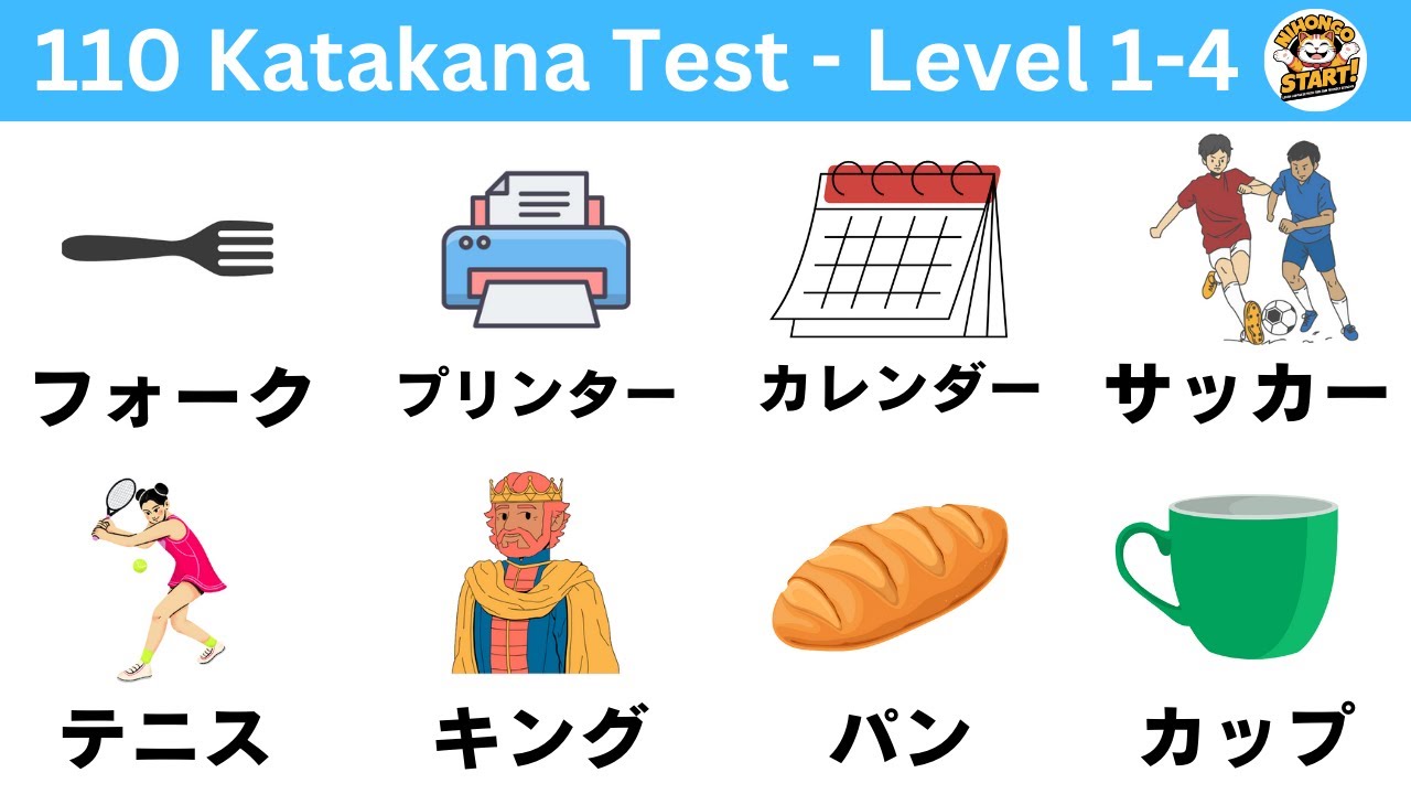 Katakana Test - Level 1 to Level 4 (Learn 110 Japanese Words)