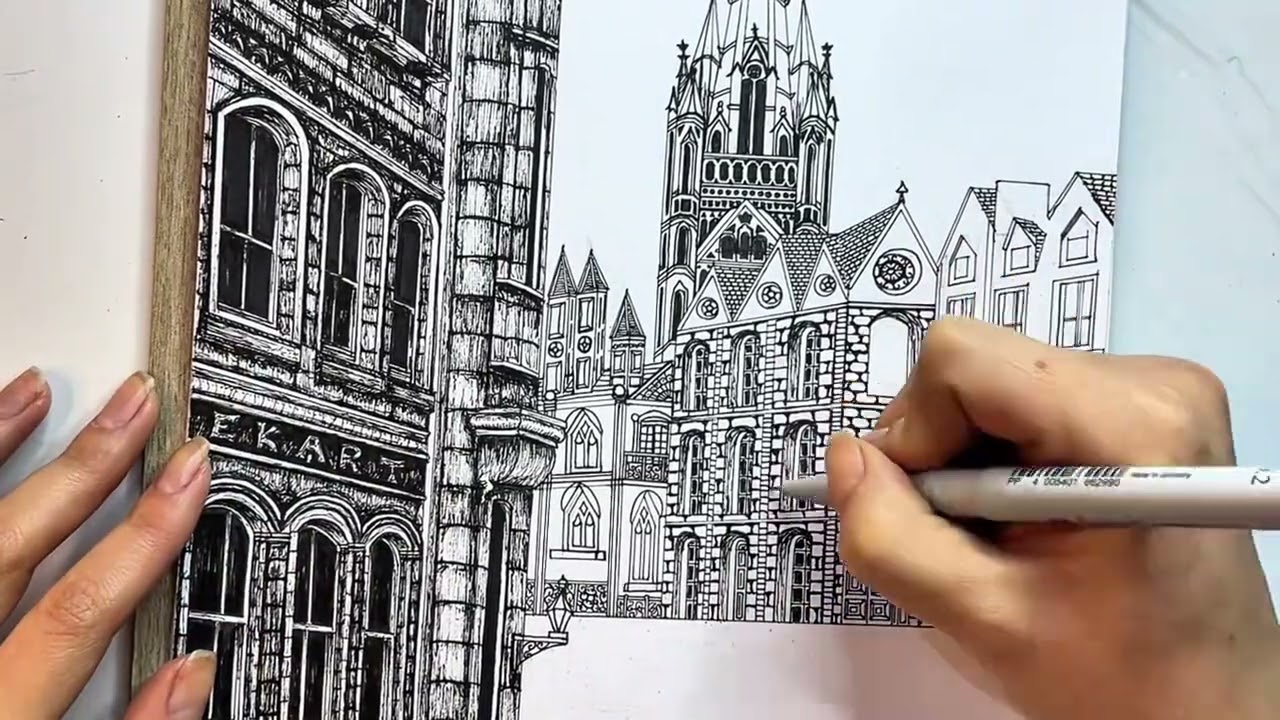 Ink Drawing Timelapse: Gothic Architecture (Long Version) 
