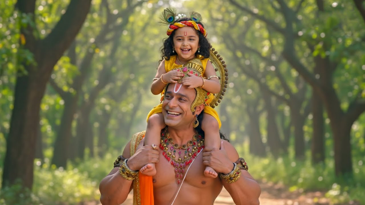 हनुमान जी बालकृष्ण  को कंधे पर बैठाकर वन में घुमाते हुए | यशोमती मईया के नंदलाला | Shree Krishan