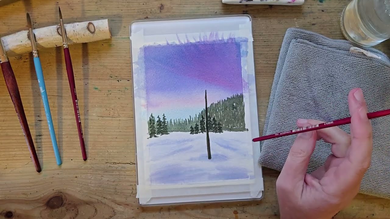 Watercolor Paint Along - Snowy Sunset