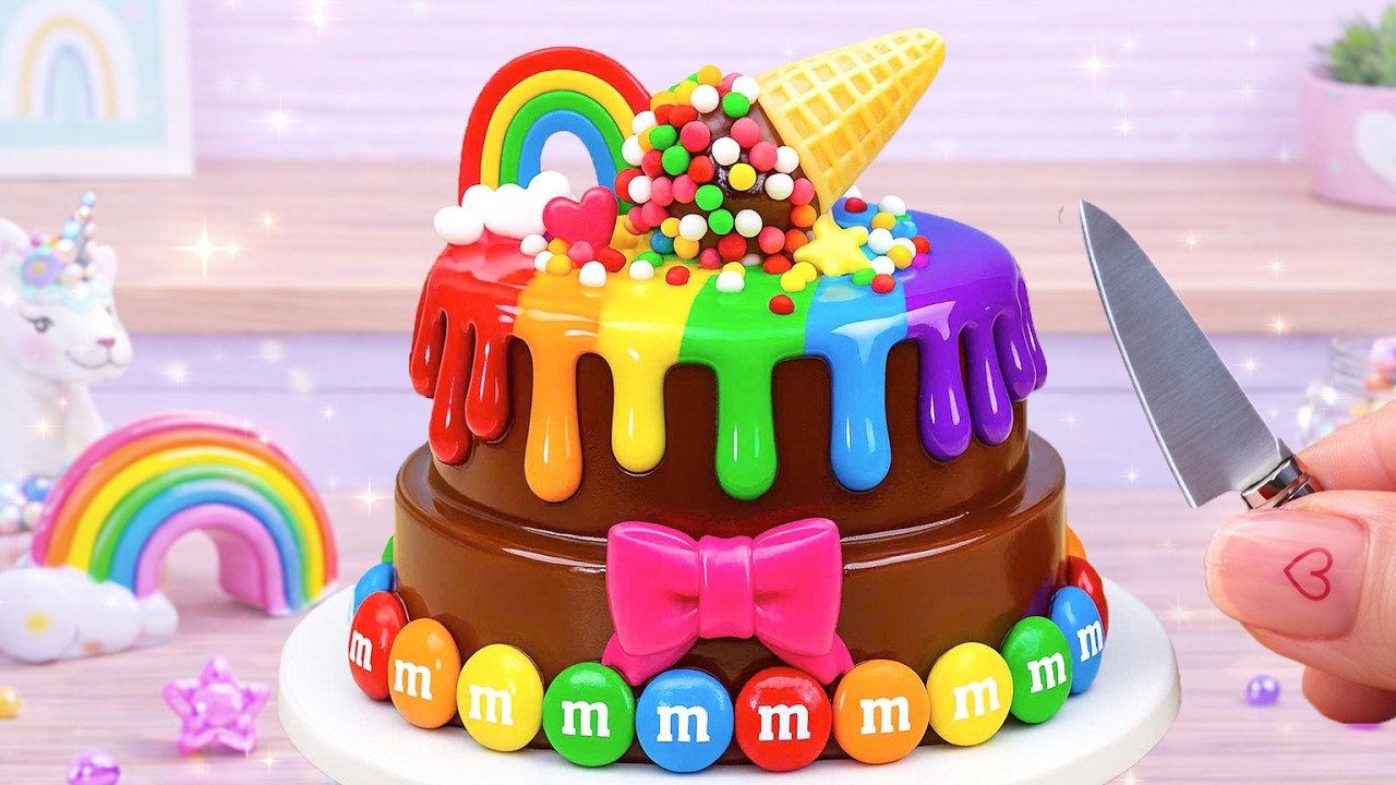 How To Make 2 Tier Rainbow Mini Cake 🌈 | Chocolate Drip Decorating | Sara Mini Cakes