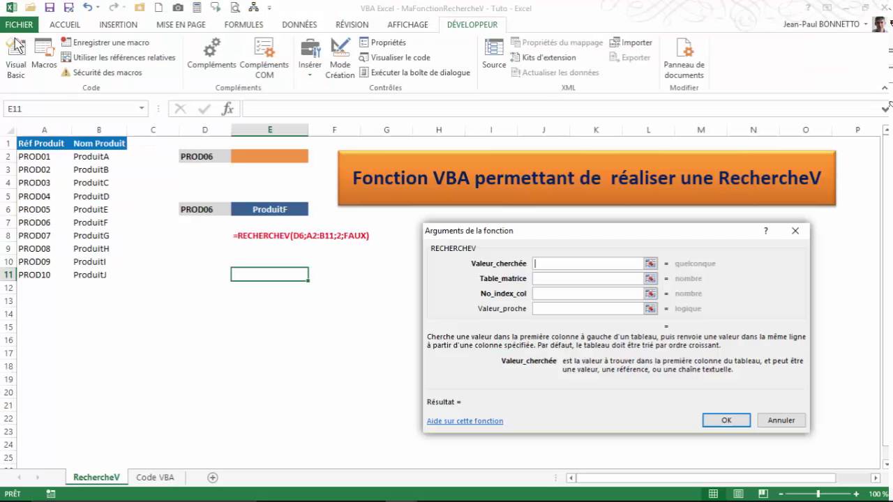Excel VBA - Comment créer sa fonction RechercheV Perso