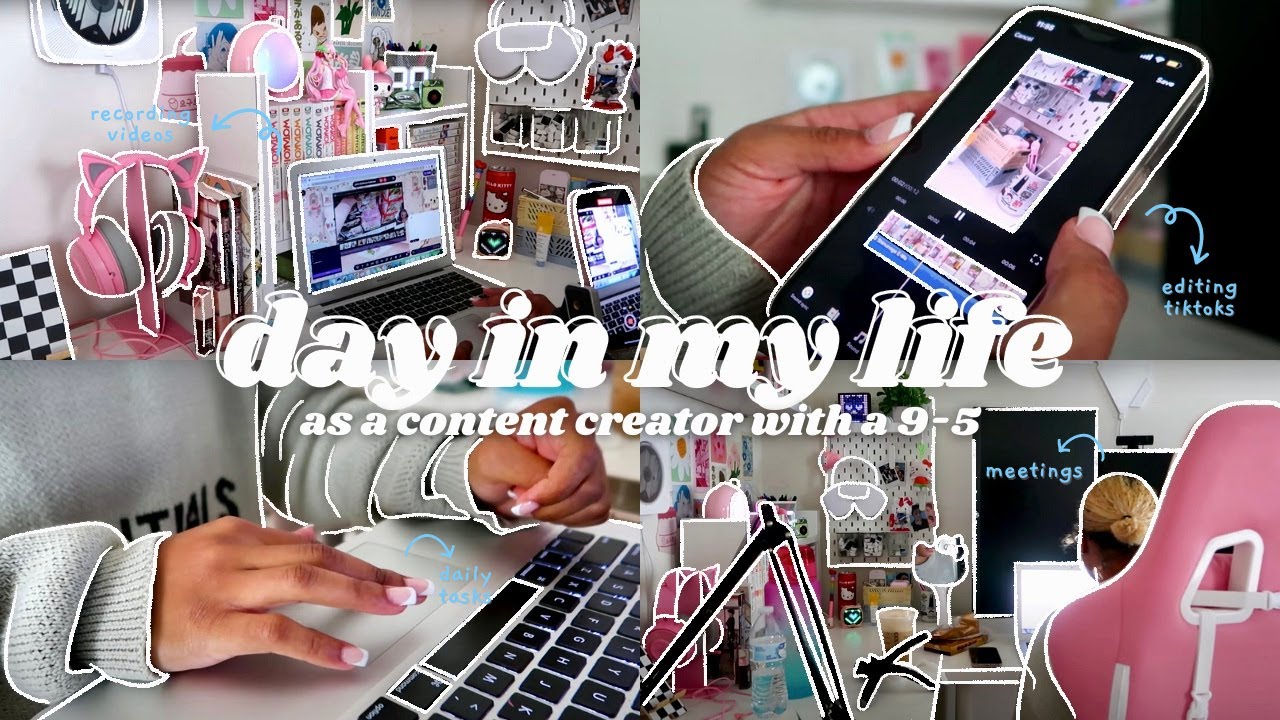 👩🏽‍💻 a productive day in my life as a content creator + working a 9-5 remote job | wfh *:･ﾟ