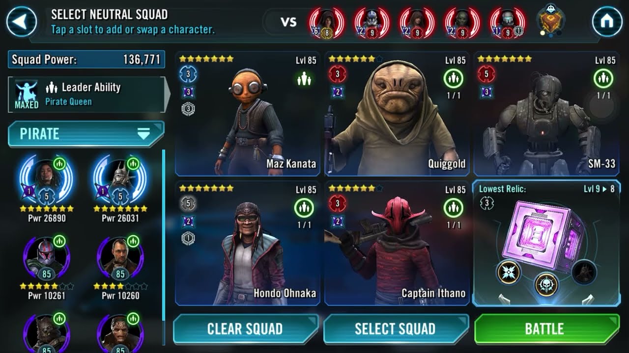 Swgoh - 3 omicrons Maz Kanata vs Lord Vader clones GAC 5v5 (before Relic Delta comes)