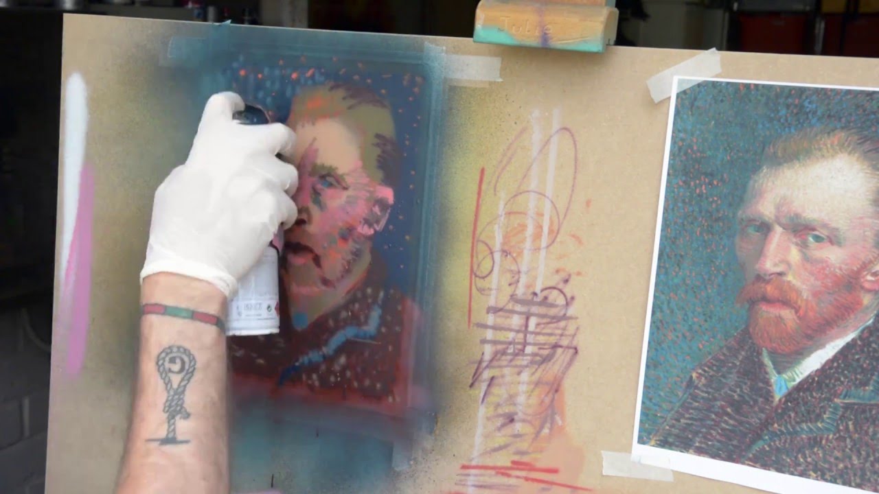 TINYPINK stencil Cap Van Gogh's Self Portrait Spay Painting